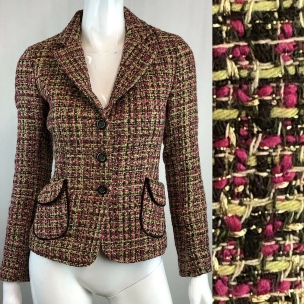 Liz Claiborne Brown Pink Gold Tweed Knit Blazer
